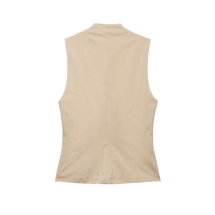 Women's sleeveless tailored vest with stand-up collar and double press stud fastening Mune Fashion