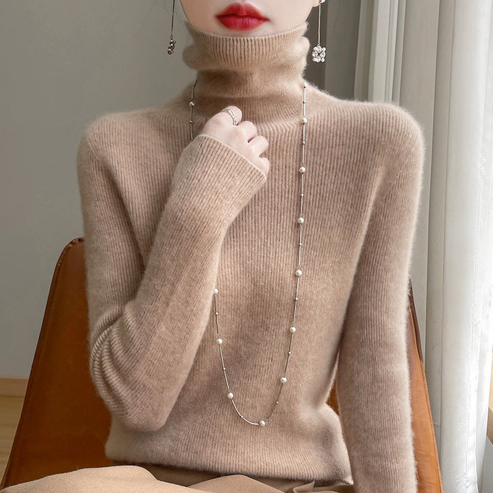 Women's slim fit fine knit turtleneck sweater with extra fine fluff finish Mune Fashion