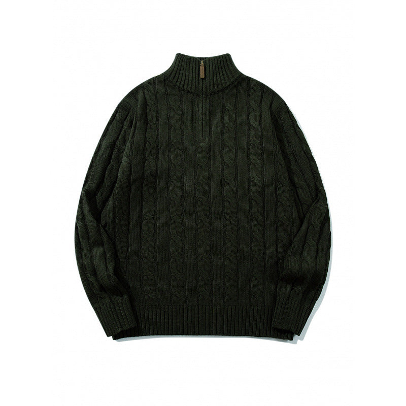 Unisex Coarse Knitted Half-Zip Cable Pattern Sweater with Stand-Up Collar and Ribbed Edges Mune Fashion