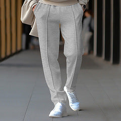 Unisex nan tapered leisure pants with crease, elastic drawstring waistband and straight leg Mune Fashion