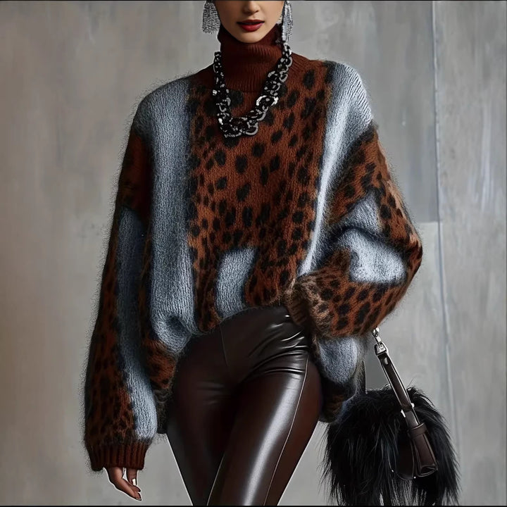 Women's cozy oversized sweater with roll neck and faux fur texture Mune Fashion