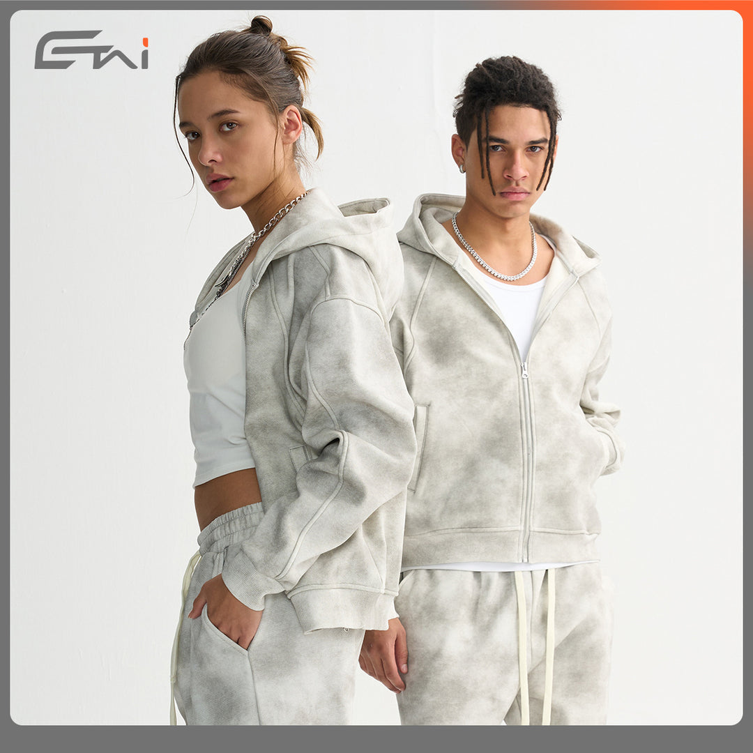 Unisex Boxy-Zip Hoodie with Fog Wash and Raglan Sleeves Mune Fashion