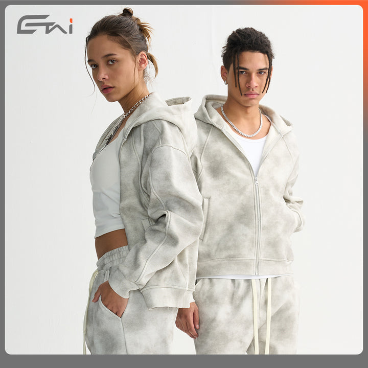 Unisex Boxy-Zip Hoodie with Fog Wash and Raglan Sleeves Mune Fashion