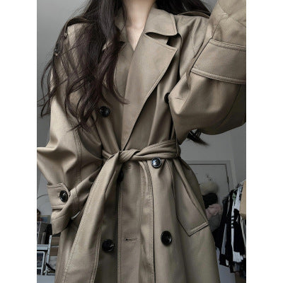 Women's Longer Oversized Trench Coat with Double-Breasted Button Placket and Oversized Lapels Mune Fashion