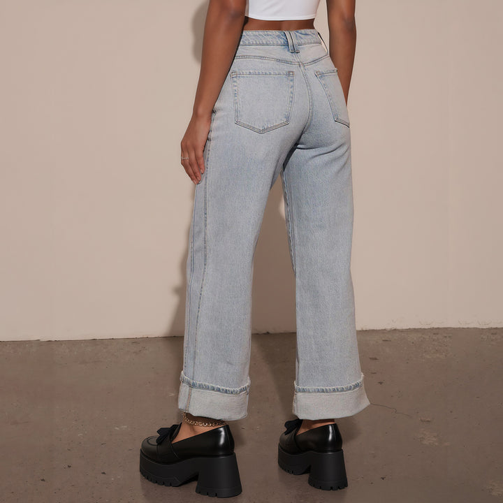Women High-Waisted Wide Jeans with Extra Wide Cuff Mune Fashion