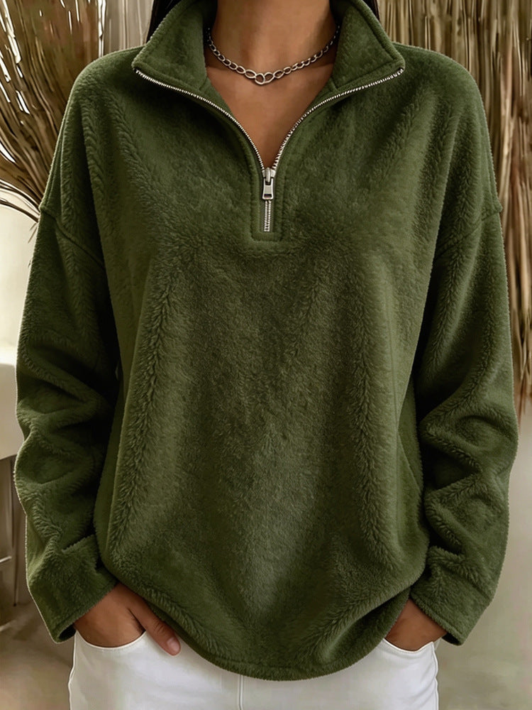 Women's Cozy Fleece Pullover with Half Zipper Mune Fashion