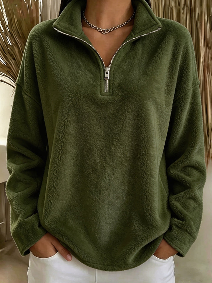 Women's Cozy Fleece Pullover with Half Zipper Mune Fashion