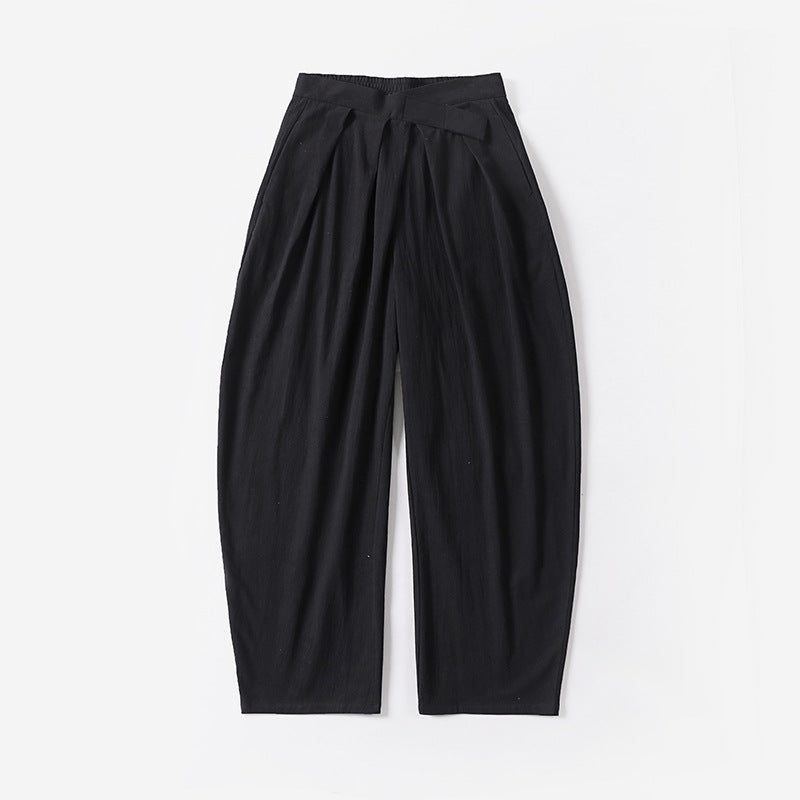 Ladies Elegant Pleated Trousers with Balloon-Shaped Leg and Elastic Waistband Mune Fashion