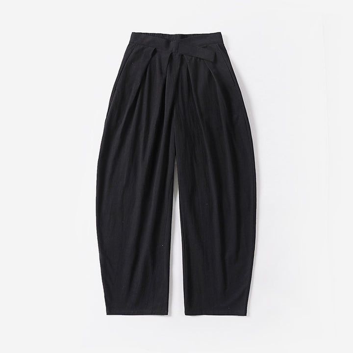 Ladies Elegant Pleated Trousers with Balloon-Shaped Leg and Elastic Waistband Mune Fashion