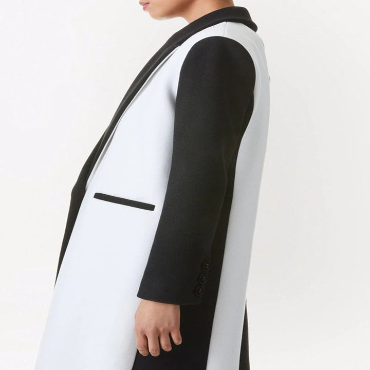 Women's Tailored Midi Long Coat in Clean Tailoring with Contrasted Lining and Shawl Collar Mune Fashion