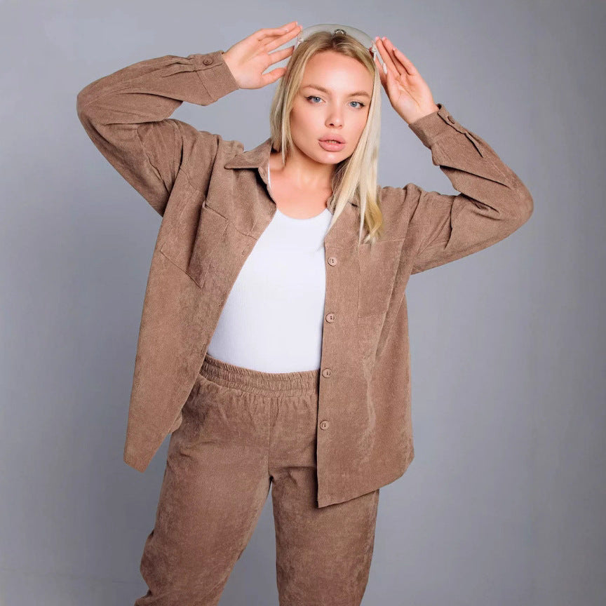 Women's oversized cord set with shirt jacket and elastic jog pants Mune Fashion