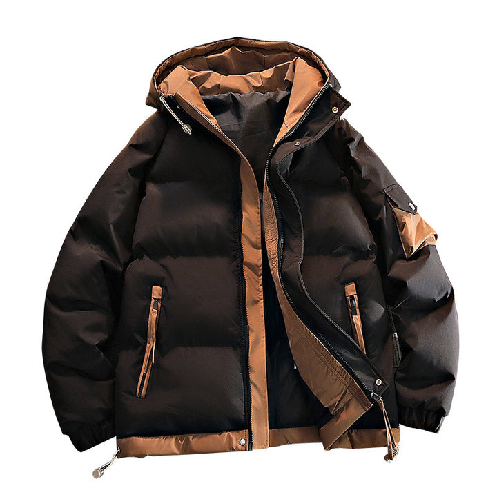 Men's  oversized insulated hooded puffer jacket with contrast lining and drawcord hem Mune Fashion