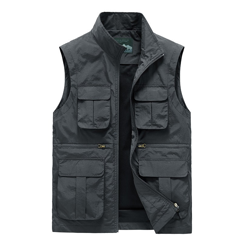 Men's multi-pocket utility vest with zipper, mesh lining & high stand-up collar Mune Fashion