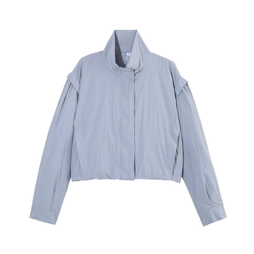 Women's short jacket in blouson style with stand-up collar and gathered raglan sleeves Mune Fashion