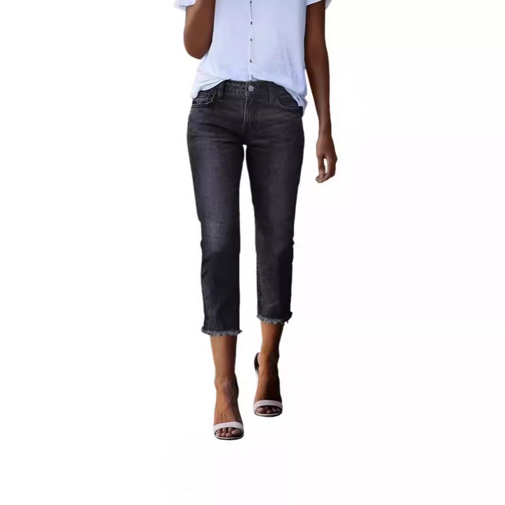 Women’s straight-cut jeans in cropped length with frayed hem Mune Fashion