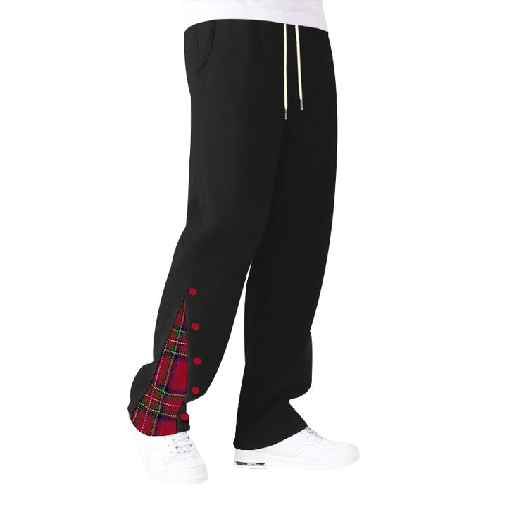 Women’s loose sweat jogging pants with decorative check insert and side button placket Mune Fashion