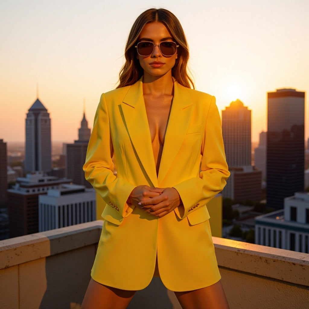Women's Oversize Blazer with Shawl Lapel Single Button Closure and Flap Pockets Mune Fashion