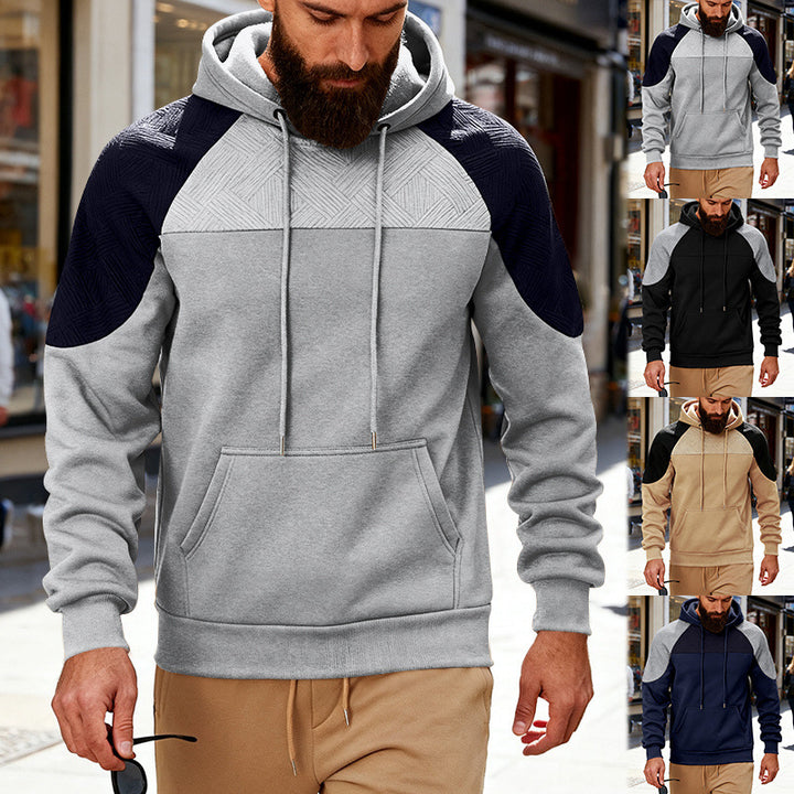 Men's hoodie with textured shoulder yoke, kangaroo pocket and raglan sleeves Mune Fashion