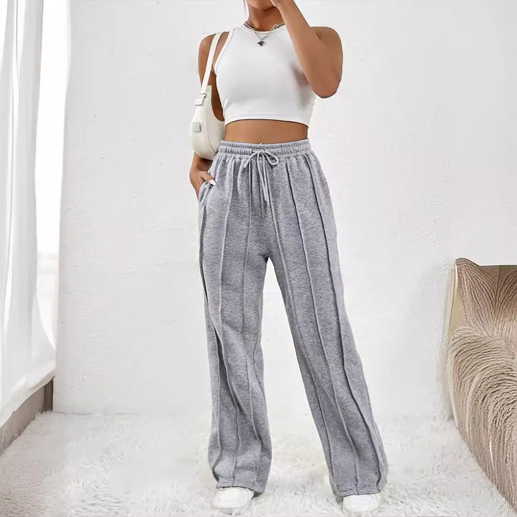 Women's Wide High-Waist Pleated Pants with Drawstring and Distinctive Crease Mune Fashion