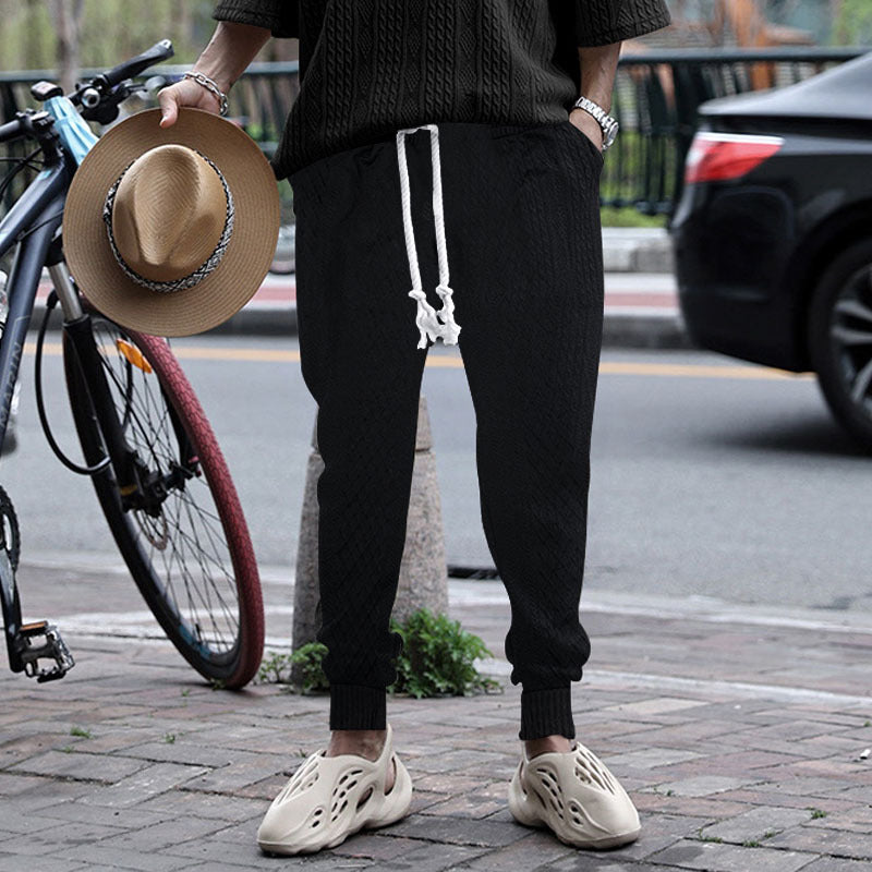 Men's nano thermo braid knit jogging pants with wide ribbed waistband and decorative cord Mune Fashion