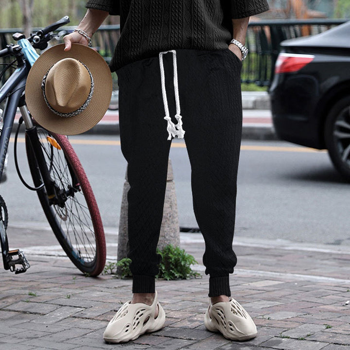 Men's nano thermo braid knit jogging pants with wide ribbed waistband and decorative cord Mune Fashion
