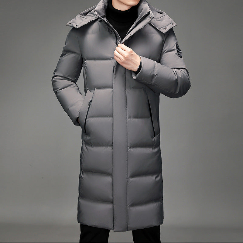 Men's Maxi-Length Thermal Quilted Coat with High Collar and Concealed Front Mune Fashion