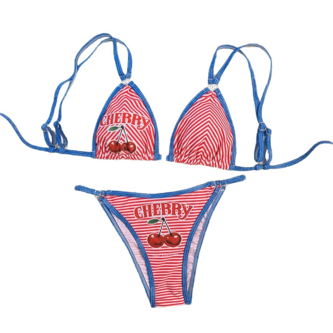 Women's Triangle Bikini Set with Playful Pattern Mune Fashion