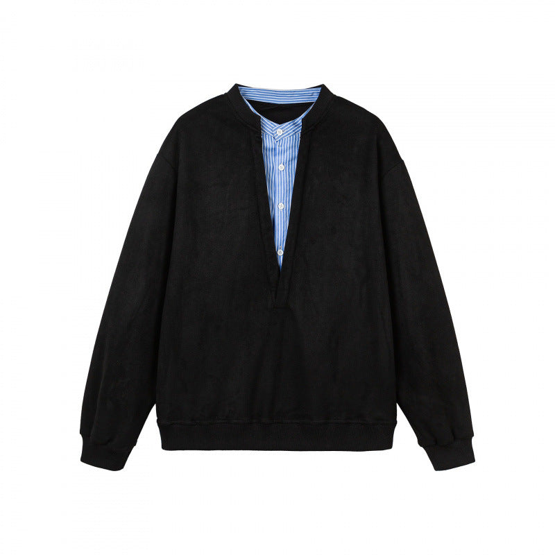 Women's oversized sweatshirt with integrated shirt collar insert and deep V-neck Mune Fashion