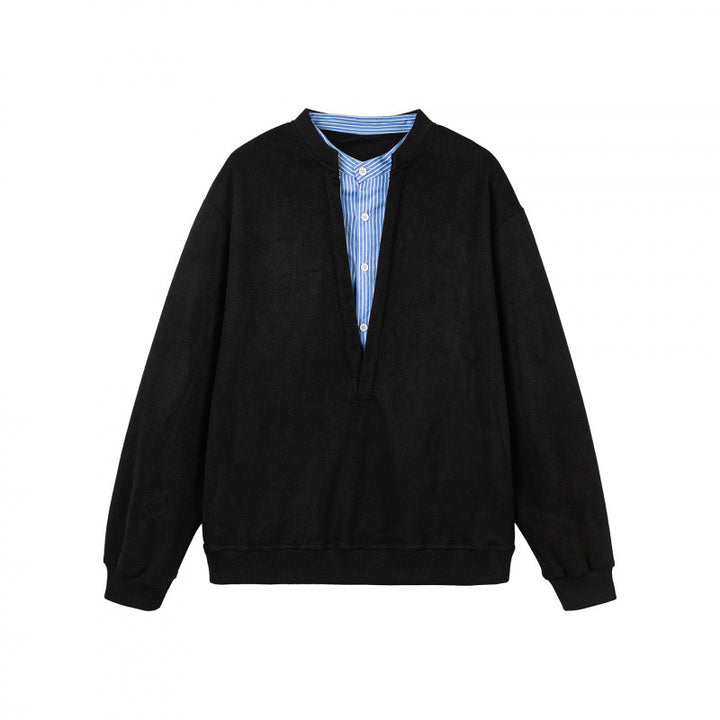 Women's oversized sweatshirt with integrated shirt collar insert and deep V-neck Mune Fashion