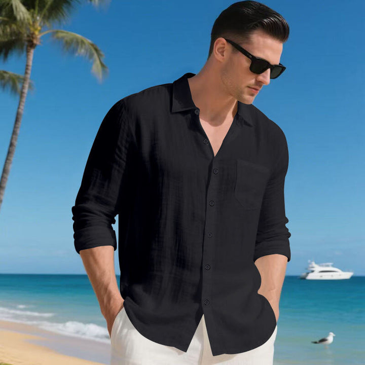 Men's Vacation-Appropriate Relaxed Collar Shirt made of Linen Blend with Chest Pocket Mune Fashion