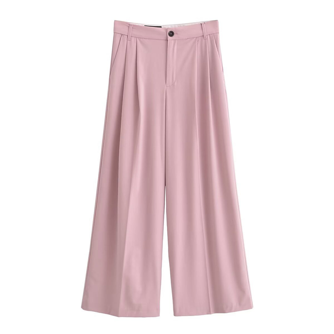 Women Elegant High-Waist Palazzo Pants with Pleats and Crease Mune Fashion