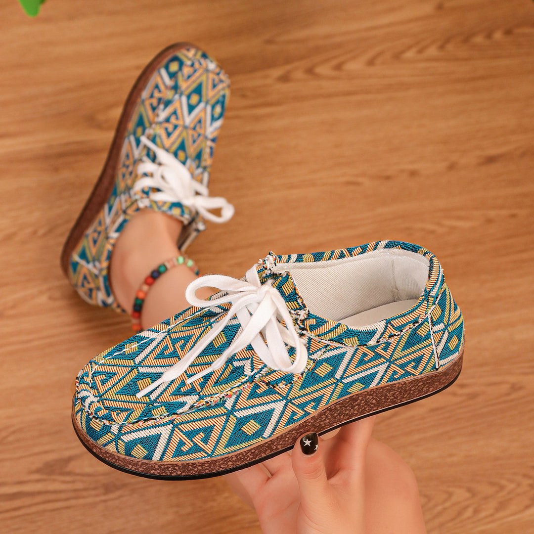 Women Patterned Comfort Moccasins with Wedge Sole and Colorful Band Mune Fashion