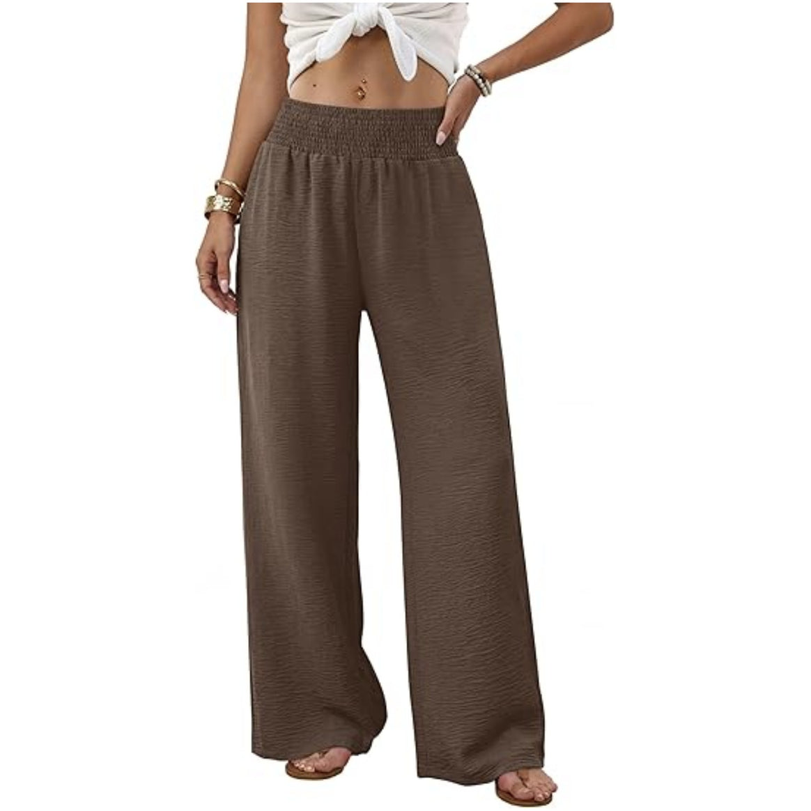 Women’s Palazzo Lounge Pants with High Smocked Waistband and Wide Leg Mune Fashion