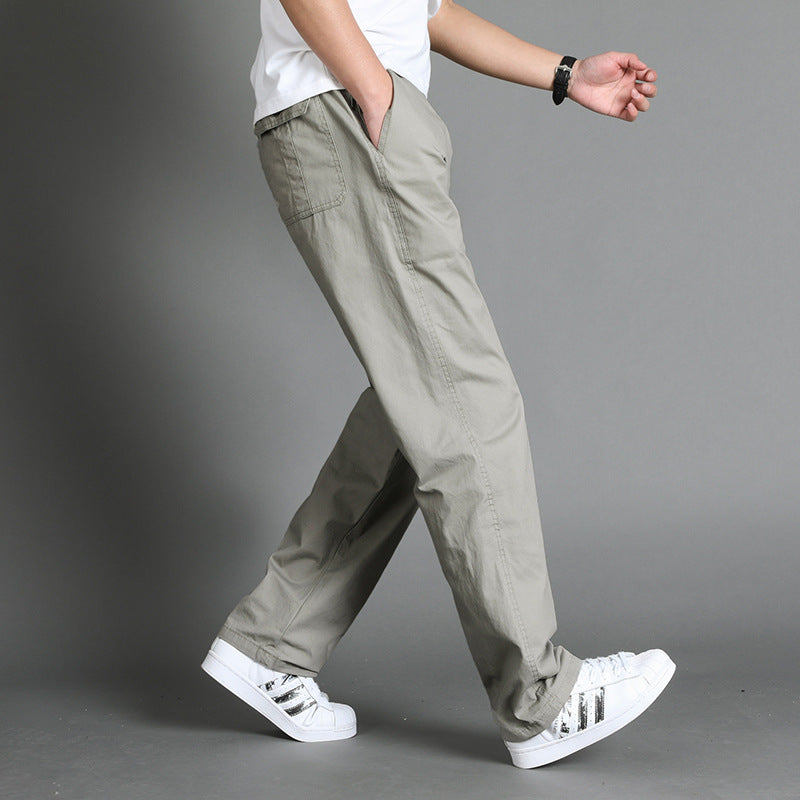 Men's Casual Canvas Chino Pants with Elastic Drawstring Waistband, Patch Pockets & Straight Leg Mune Fashion