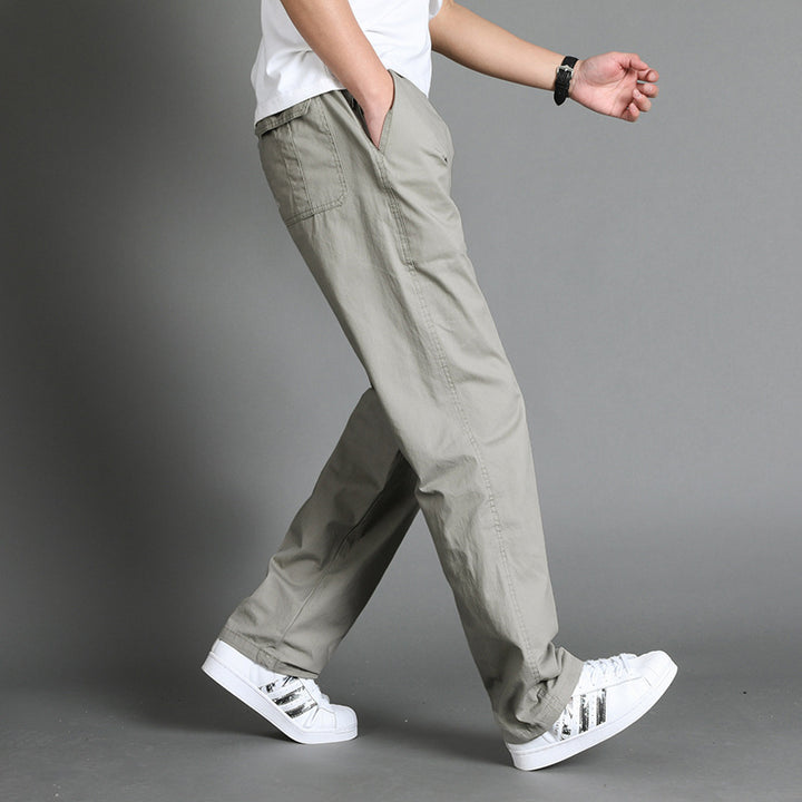 Men's Casual Canvas Chino Pants with Elastic Drawstring Waistband, Patch Pockets & Straight Leg Mune Fashion