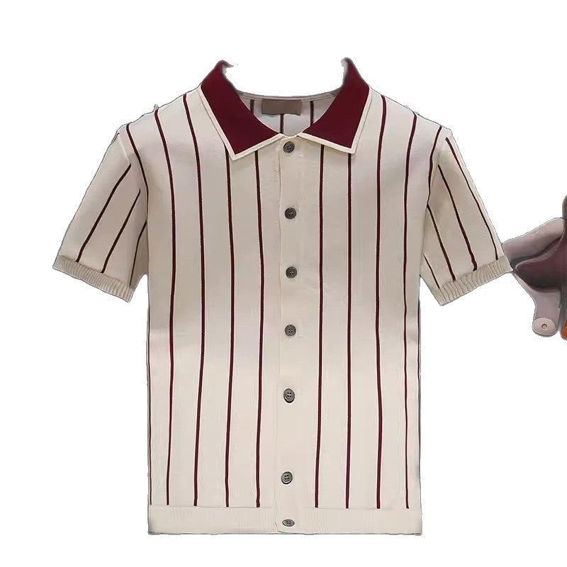 Men Stylish Short Sleeve Knit Shirt Mune Fashion