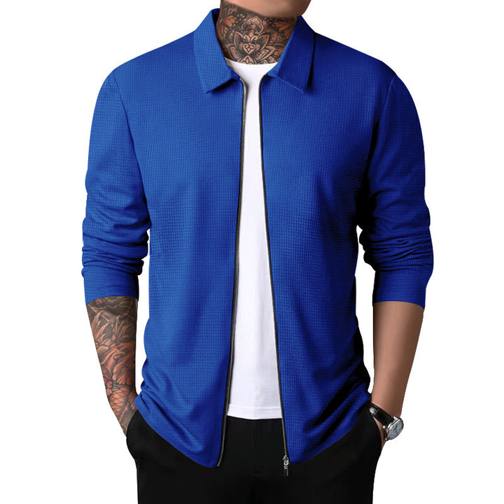 Men's lightweight waffle structure zip shirt with Kent collar, slim fit and continuous zipper Mune Fashion
