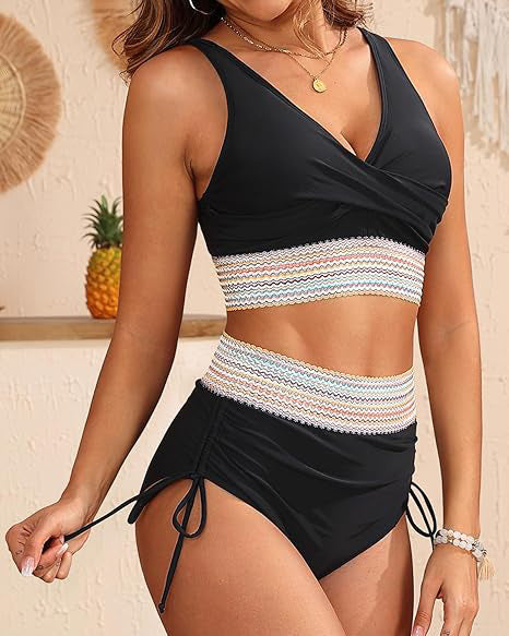 Damen Hoch tailliertes Bikiniset mit Wickeloberteil Echo Archiv