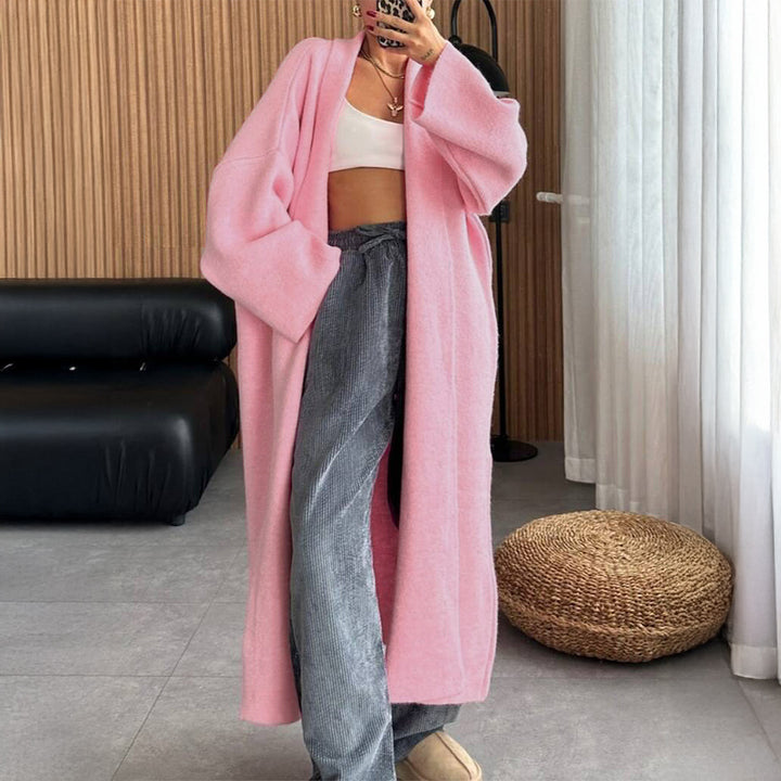Women's extra-long oversized knit coat with open cut, wide sleeves and kimono collar Mune Fashion
