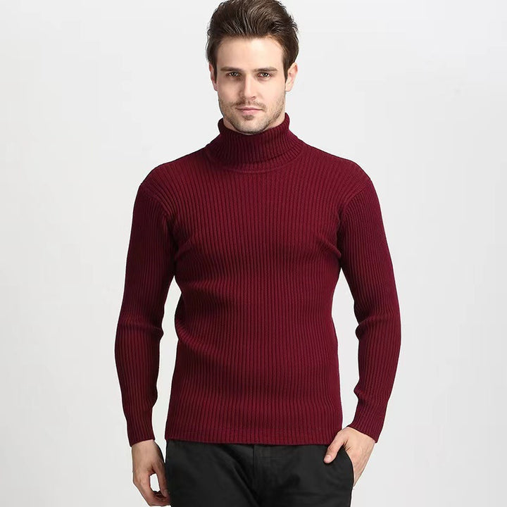 Men's ribbed turtleneck sweater fitted elastic fine knit Mune Fashion