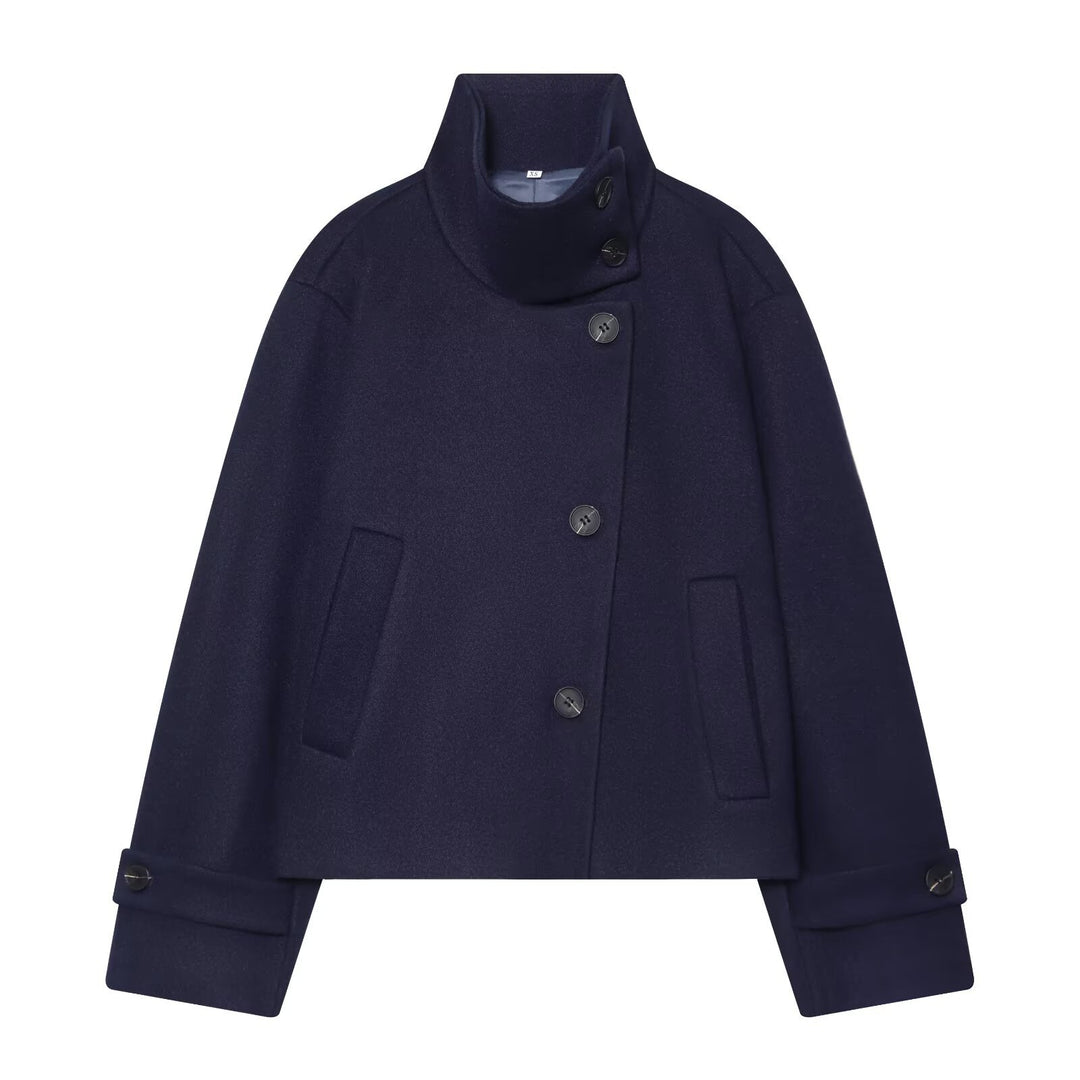 Women's Short Cape Jacket made of Wool Blend with High Roll Neck and Cuff Detail Mune Fashion