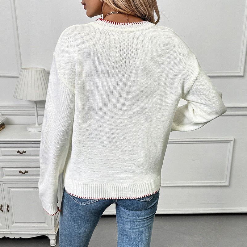 Women Playful Sweater with Strawberry Motif Mune Fashion