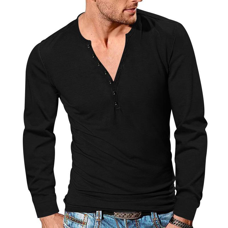 Men's tailored long sleeve Henley shirt with short button placket made of stretch cotton Mune Fashion