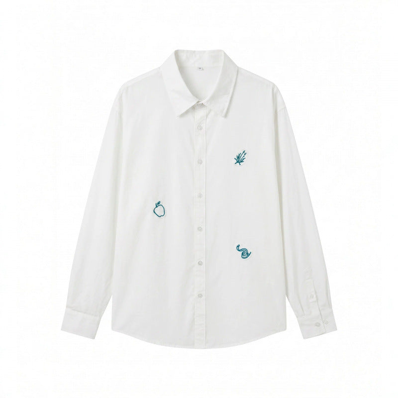 Unisex Embroidered Oversized Shirt made of Cotton Blend with Button Placket and Subtle Motif Embroidery Mune Fashion
