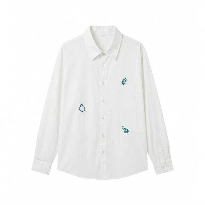 Unisex Embroidered Oversized Shirt made of Cotton Blend with Button Placket and Subtle Motif Embroidery Mune Fashion