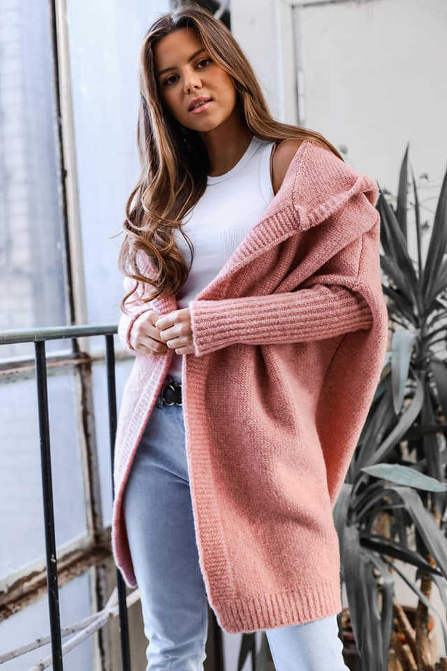 Women's Cozy Cardigan with Hood and Open Cut Mune