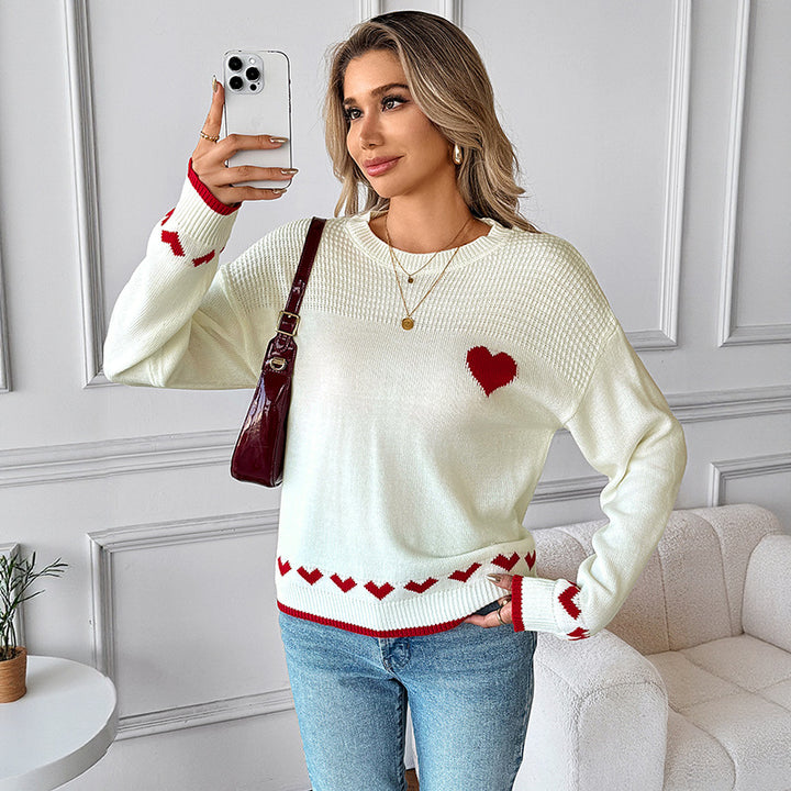 Women's Playful Knit Sweater with Heart Patterns Mune Fashion