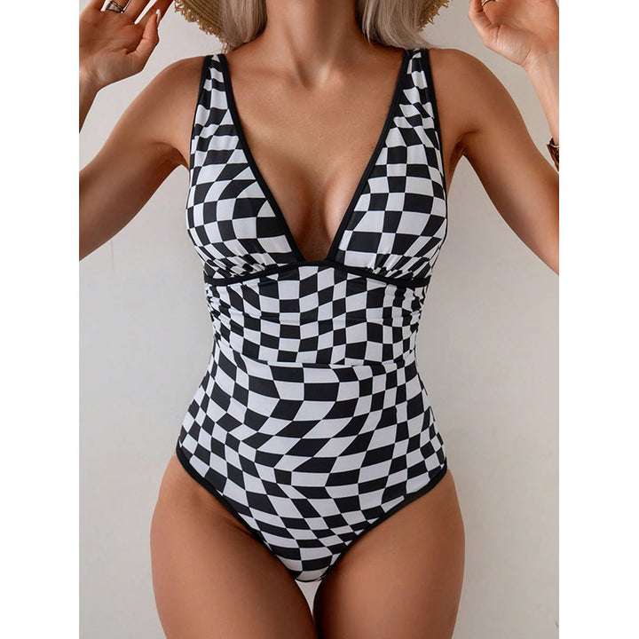 Women's one-piece swimsuit with modern check pattern Mune Fashion