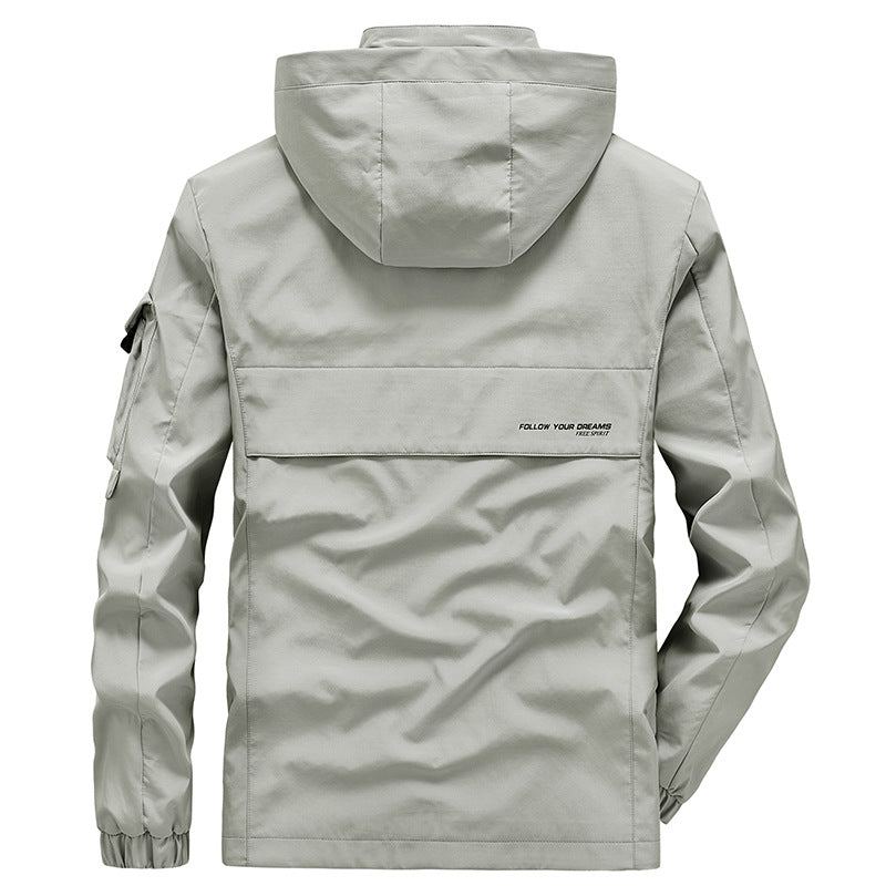 Men's Lightweight Water-Resistant Windbreaker with Hood and Multiple Pockets Mune Fashion