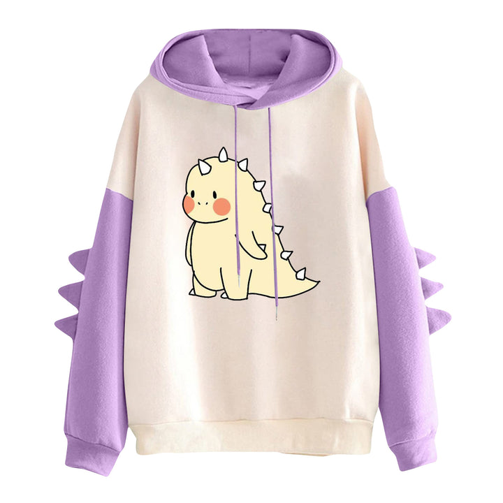 Women's hooded pullover with cute dinosaur print and three-dimensional sleeve details Mune Fashion
